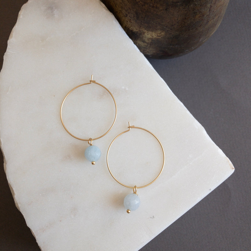 Gold hoop with Amazonite stone